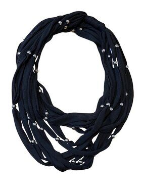 Taleen Soft Black Infinity Scarf With Silver Beading Lightweight & Stylish 33"